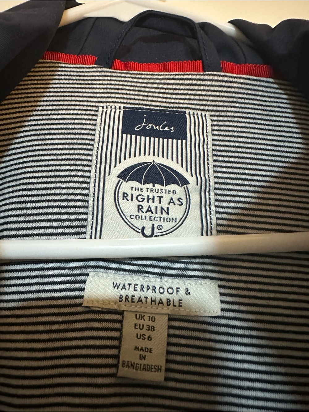Joules Navy Rain Jacket with Red Trim - Picture 4 of 5
